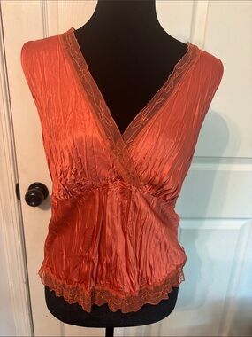 Worthington Lace-Trim V-Neck Chemise Top in Burnt Orange M